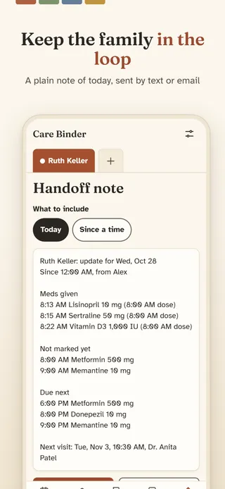 Keep the family in the loop. A plain note of today, sent by text or email