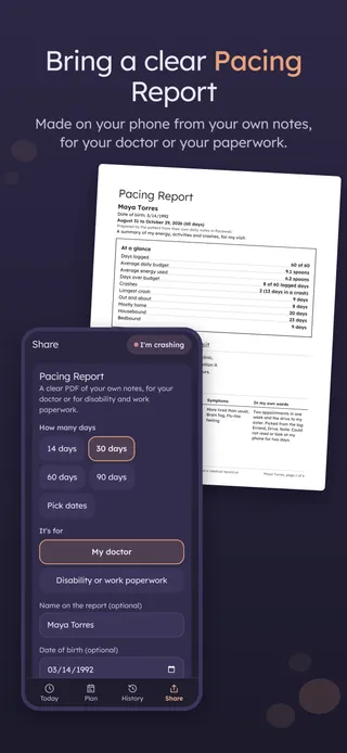 Bring a clear Pacing Report. Made on your phone from your own notes, for your doctor or your paperwork